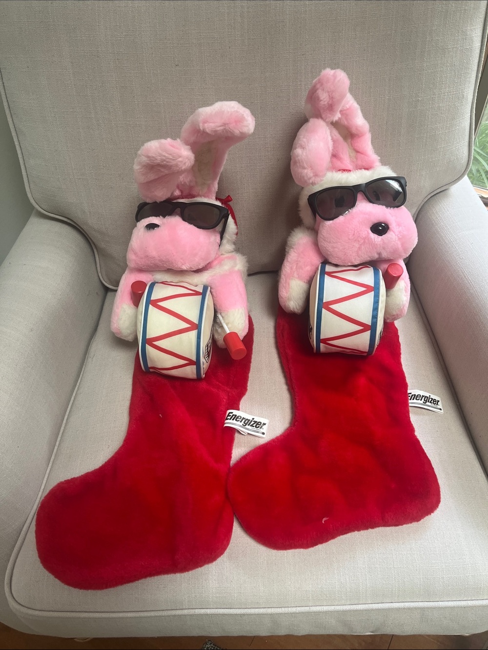 Two Energizer Bunnies Christmas Stockings